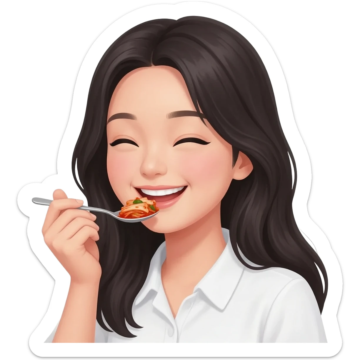 Girl black looooong hair eat kimchi sticker