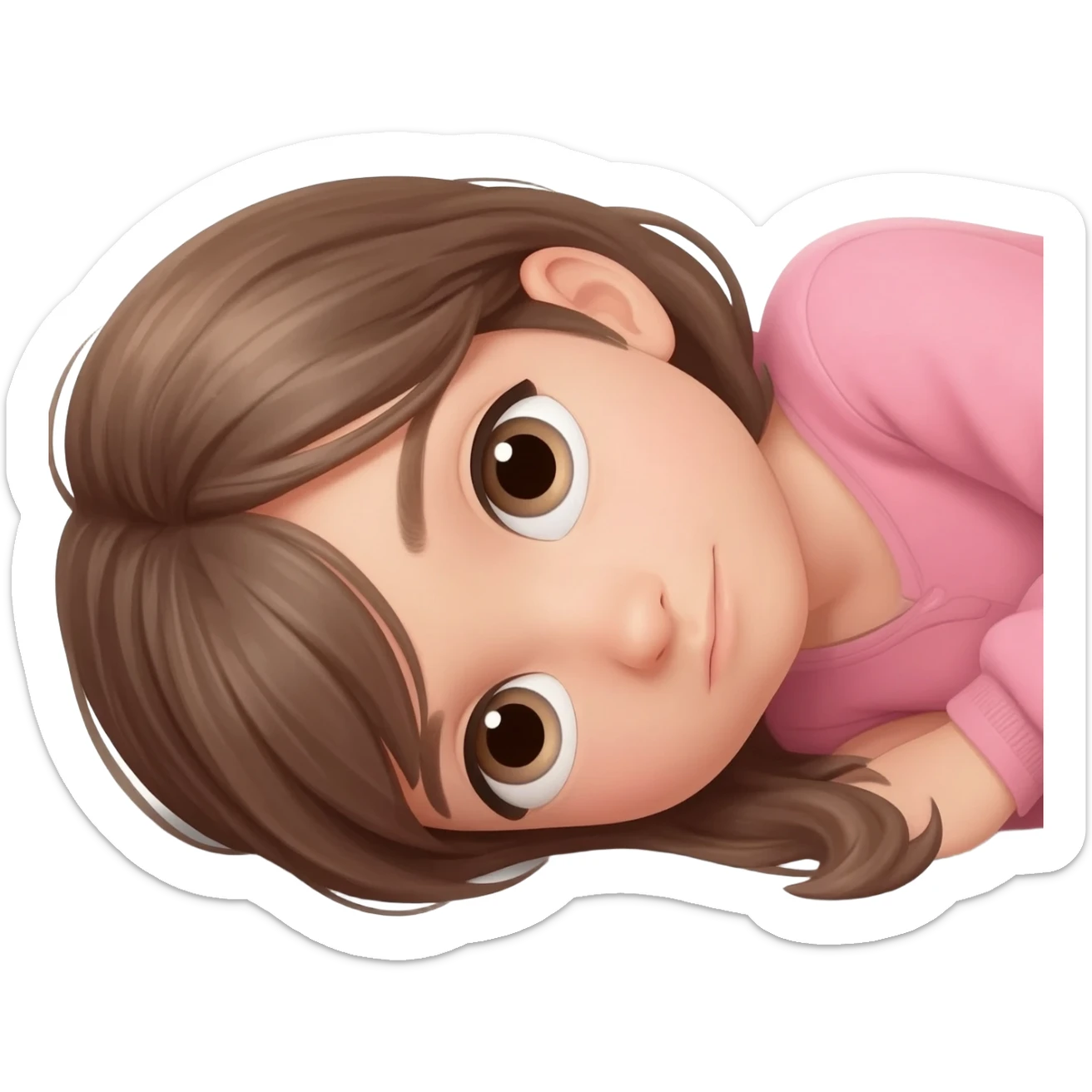 Girl lying on ground with her head touching it as if she saw something which is too beautiful for her eyes sticker