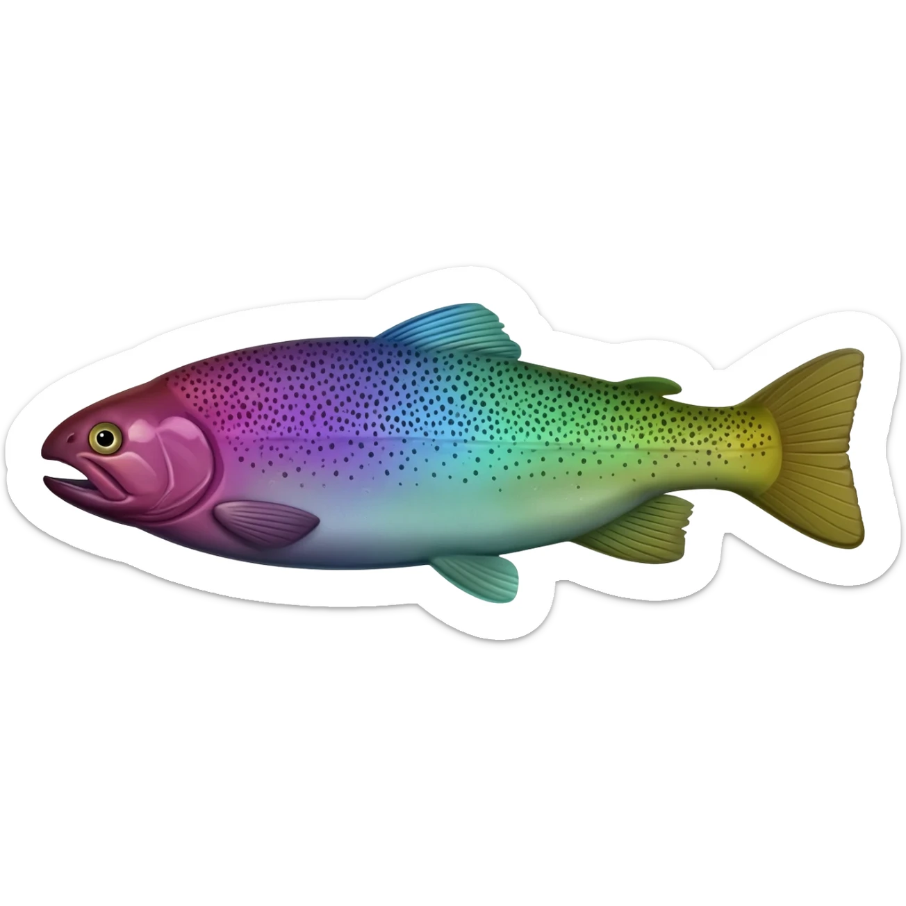 realistic rainbow trout fish bright purple blue green yellow white with black speckles sticker