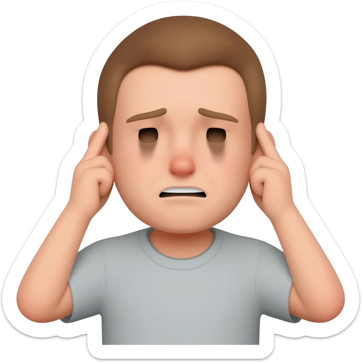 Sad emoji face holding both ears and saying sorrysaying sorry sticker