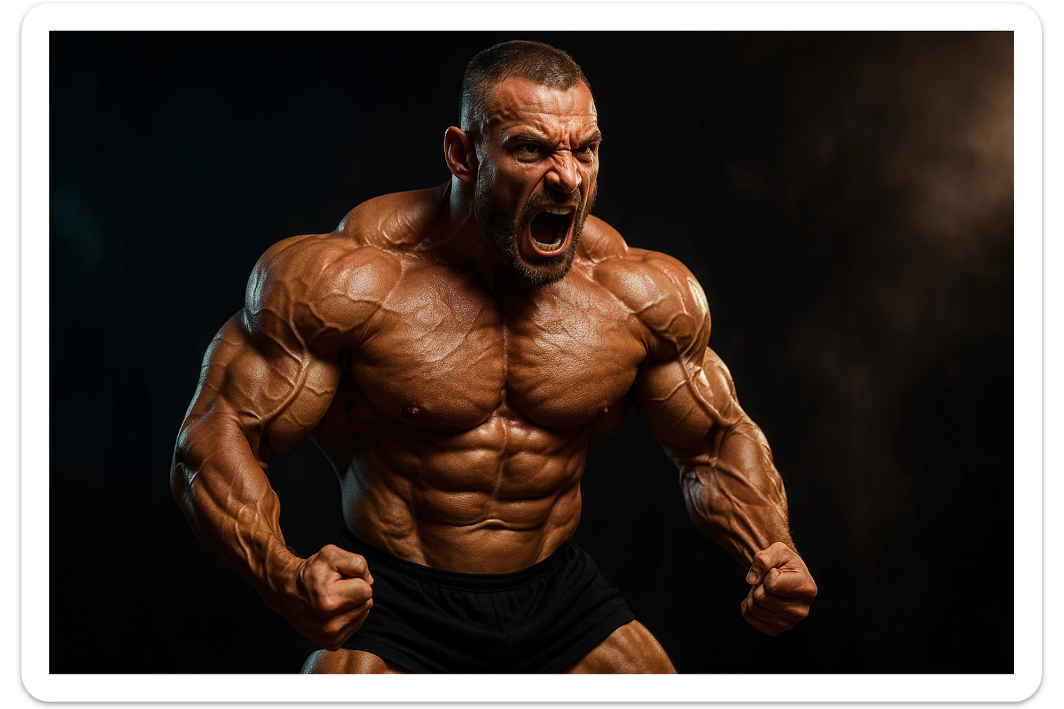 bodybuilding è lo sport simbolico della vemenza, forza, potenza, estetica, iperrealistico cinematografico 4k sticker
