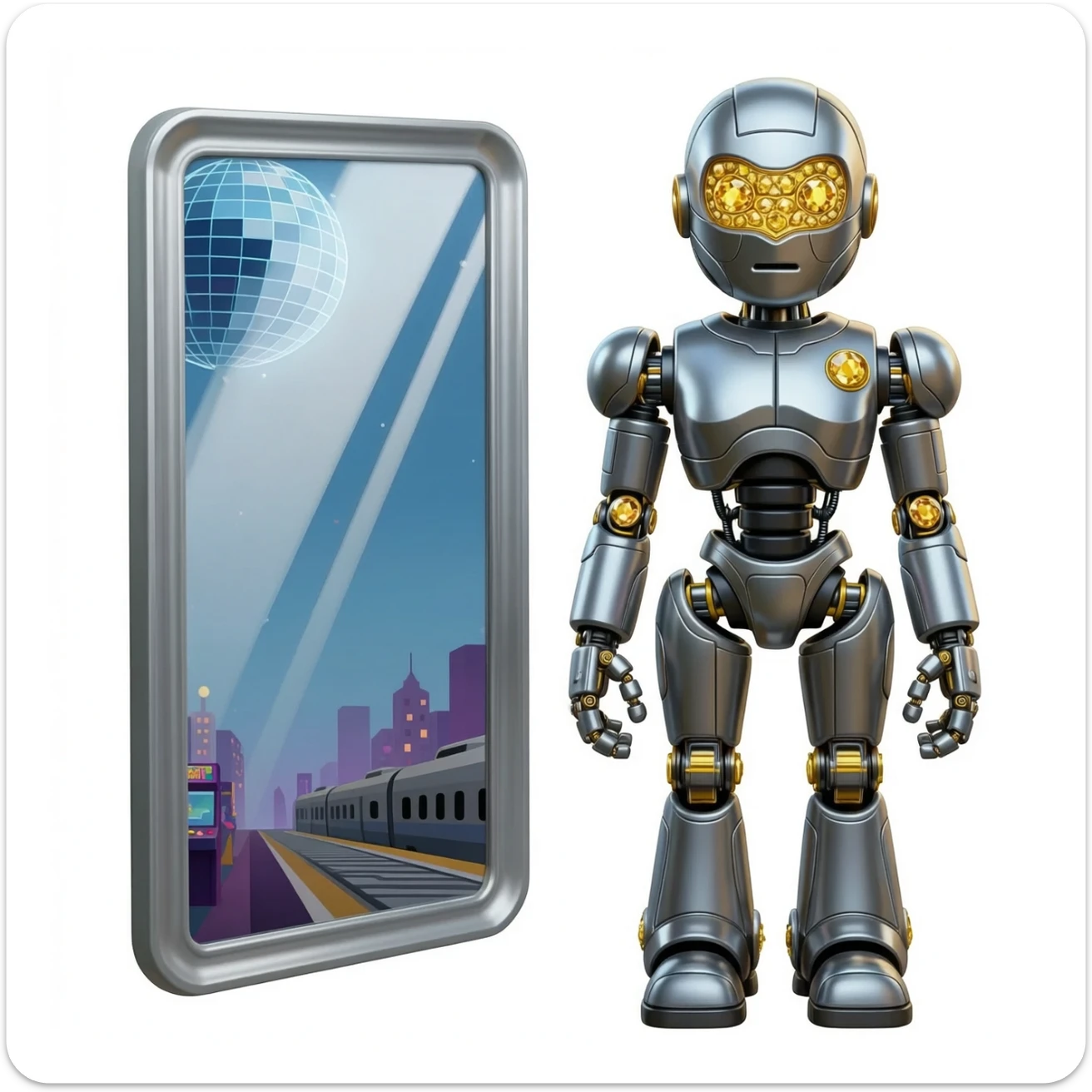 Futuristic turbo neon super robot metal  golden diamond Ruby 6000 Nike shoes hotel super 50000 metallic silver mirror basic black restaurant disco ball arcade playground lucky machine city train sticker