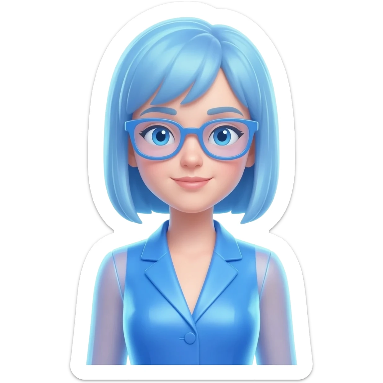 Blue translucent holographic female in a suit dress with blue glasses sticker