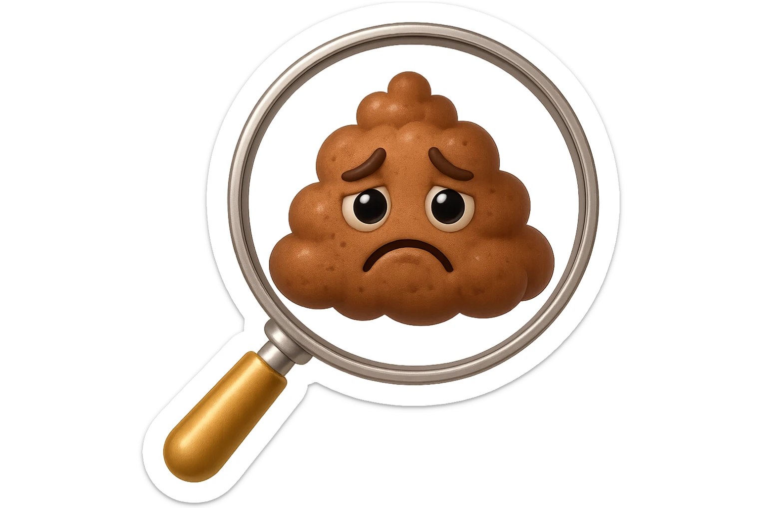 EMOJI STILE IPHONE DI una lente di ingrandimento che inquadra un cumulo di batteri intestinali tristi, IPERREALISTICO 4K sticker