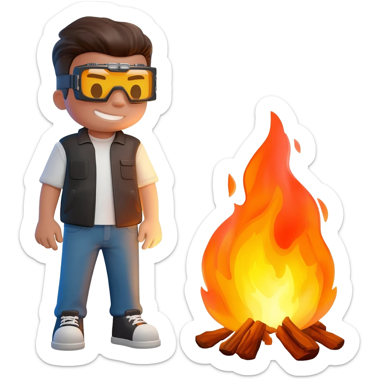 Holi bonfire with emoji cool with goggles sticker