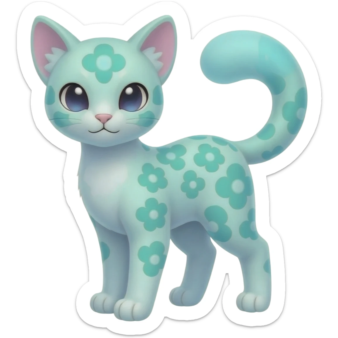 Pastel Mint-Aqua Soft-Iridescent Gentle Floral-Patterned Feline Sylveon-Liepard-hybrid-creature (full body) sticker