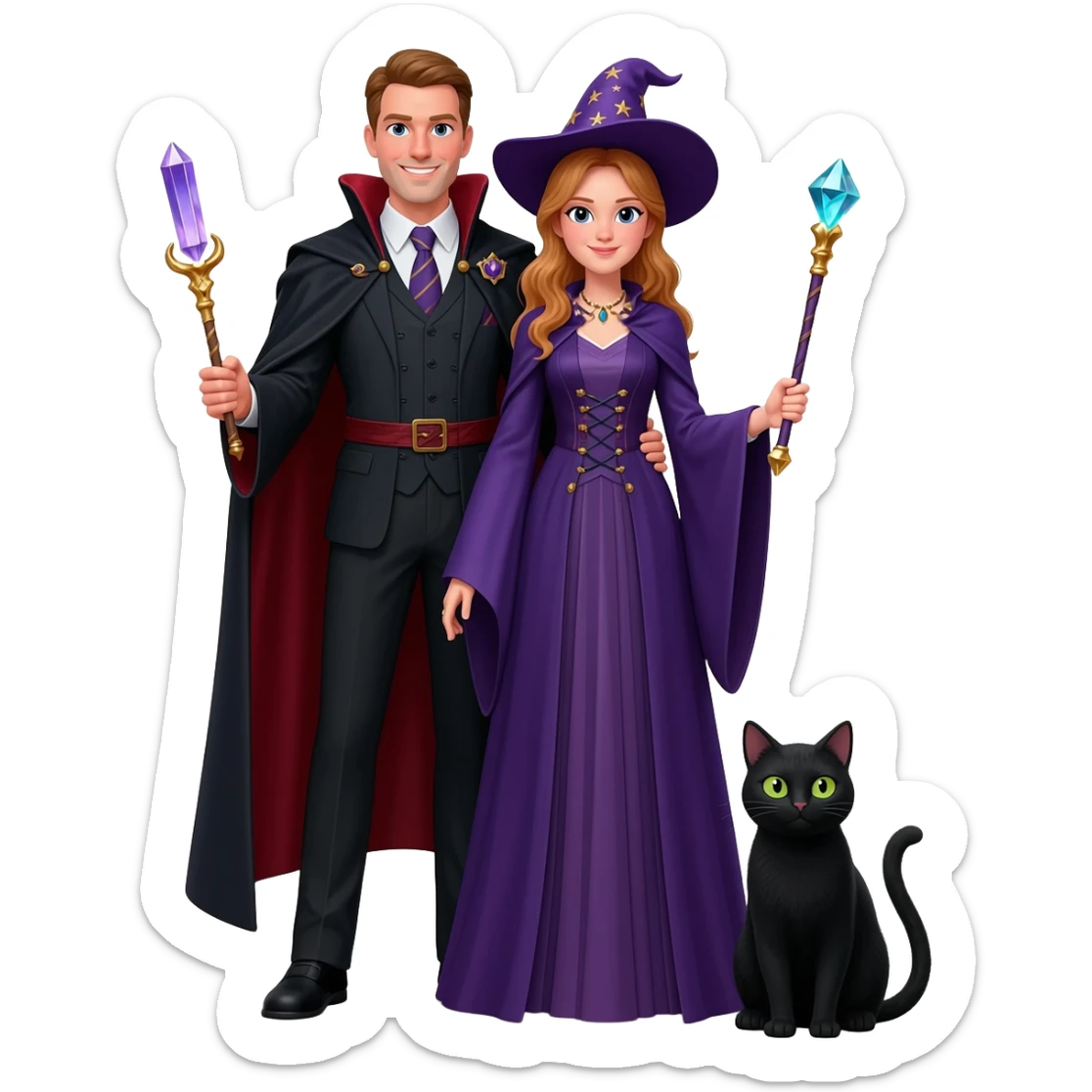 magician couple and their pet cat sticker
