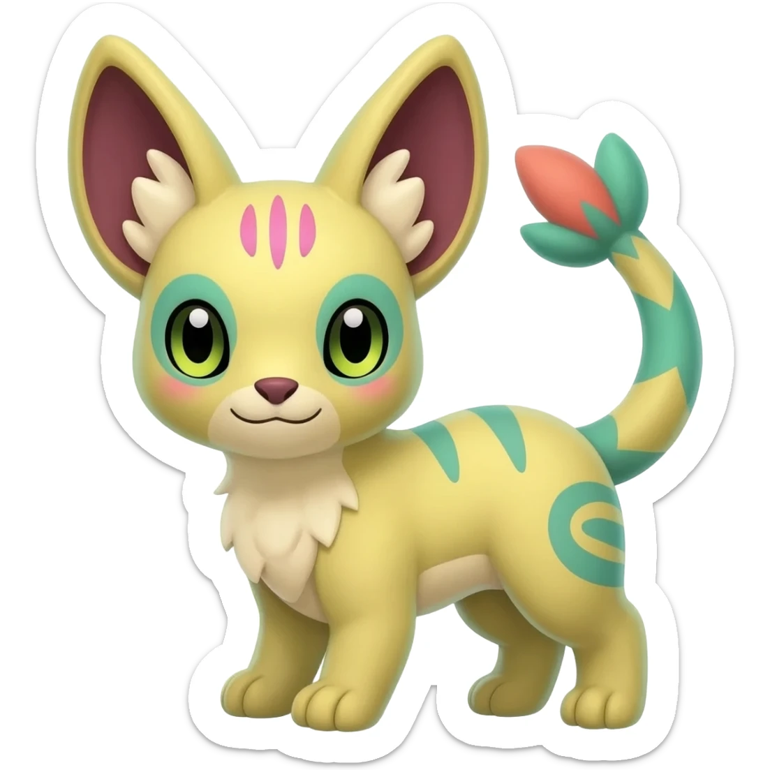 Rare realistic exotic cute epic pretty beautiful handsome gorgeous aesthetic colorful vibrant Vernid-Protogen-Primagen-Wickerbeast-species-Fakemon-creature by LiLaiRa, random markings, tufted ears, full body sticker