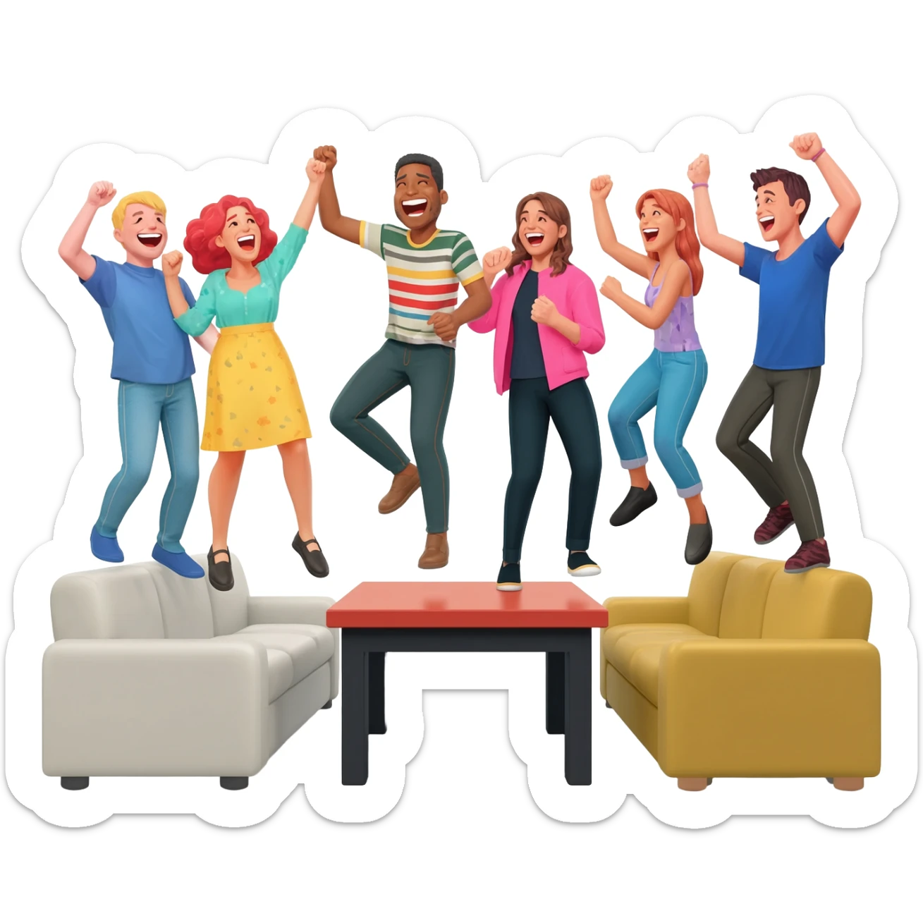 friends and strangers alike to lose their inhibitions, to shout and dance on the tops of tables and sofas sticker