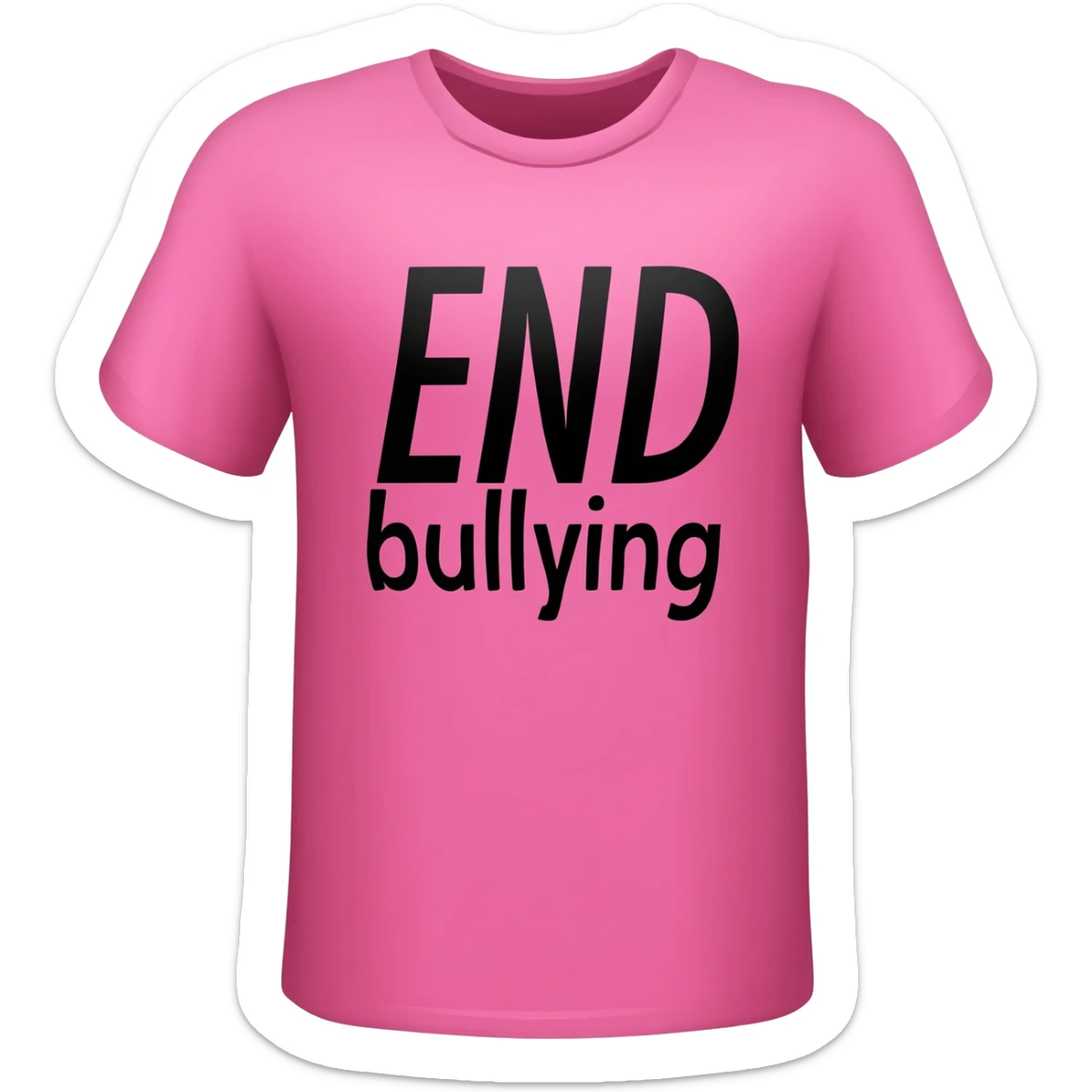 Hyperrealistic pink tshirt, with black text "  END bullying", isolated still life. Colorful, 4k hd, no emoji icons, no emoji faces, no human figures  sticker