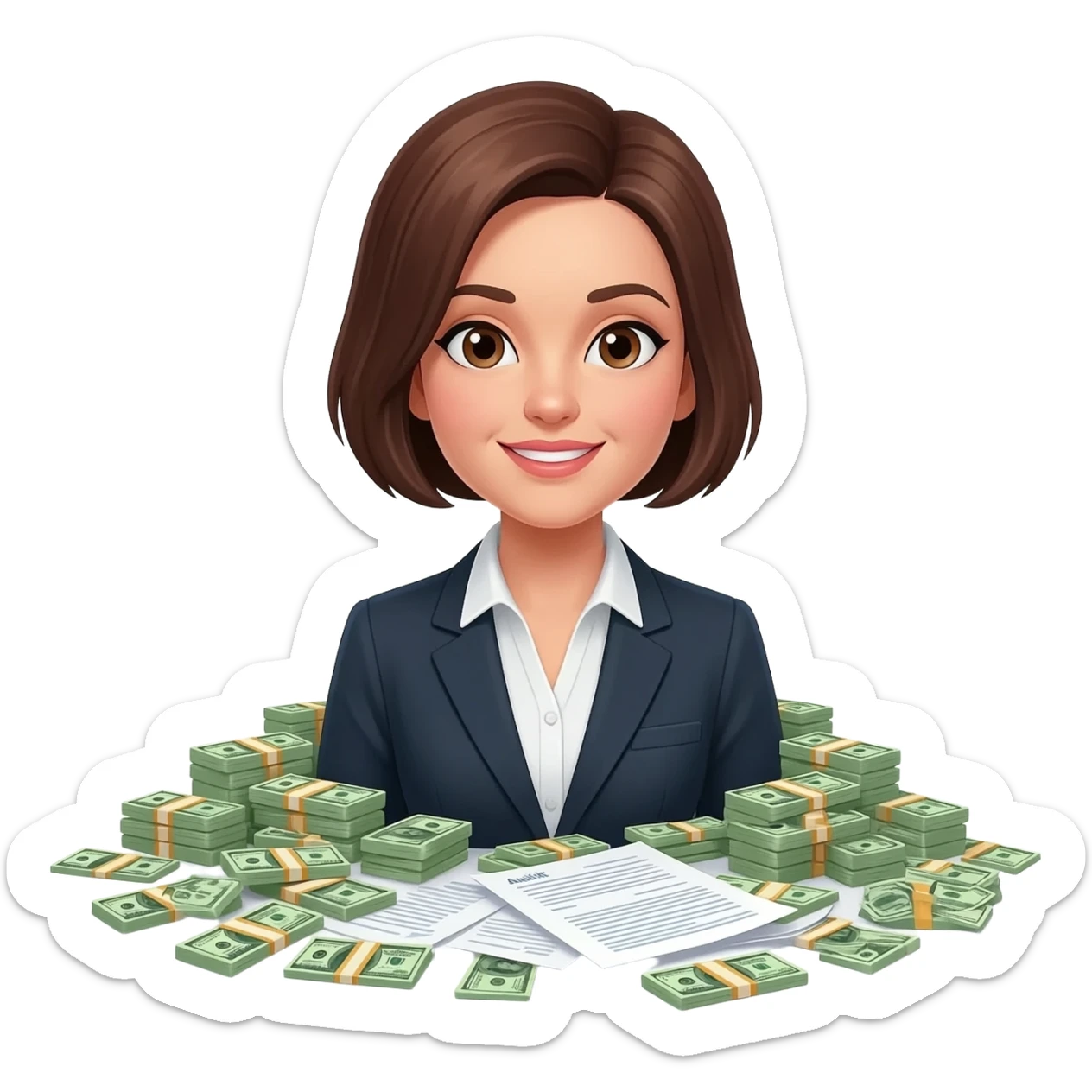 Brown haired woman with money and audit rules around her sticker