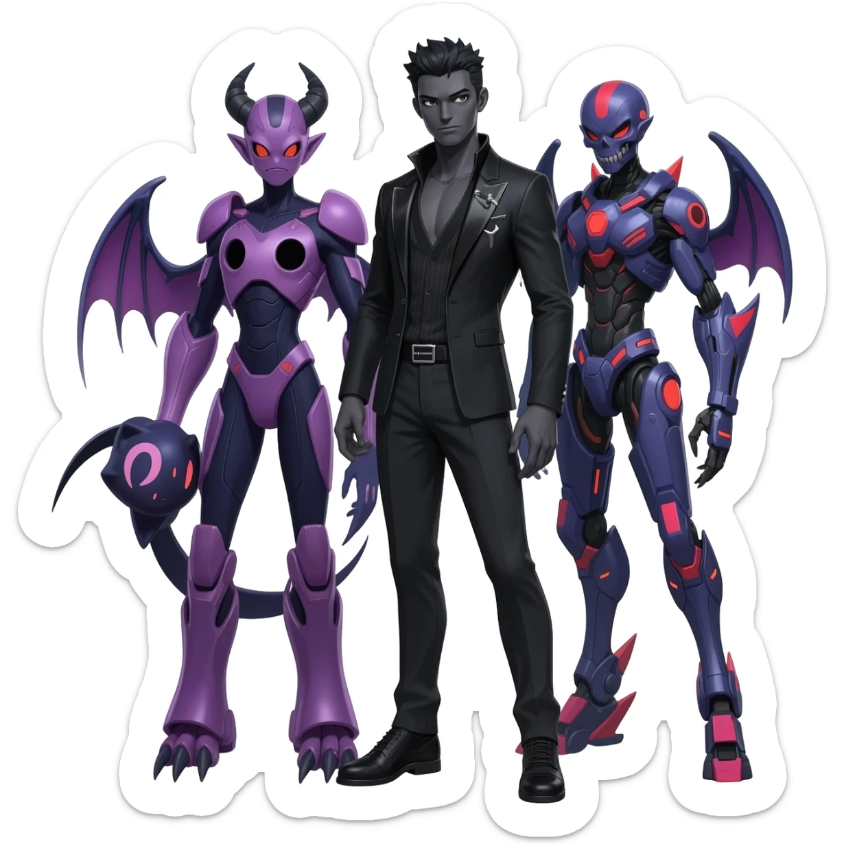 Futuristic Badass Demonic Dusky Spooky Skull-faced Cool Hot Stylish Handsome Alien-Salandit-Darkrai-Genesect-Fakémon-fusion (full body) sticker