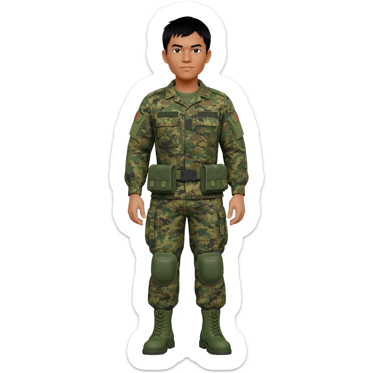 Filipino soldier bdu camo with green combat boots no plate carrier and belt knee pads sticker