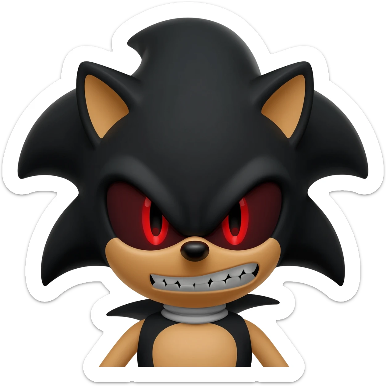 sonic exe, sharp evil teeth, pitch black eyes, red pupils, evil sticker