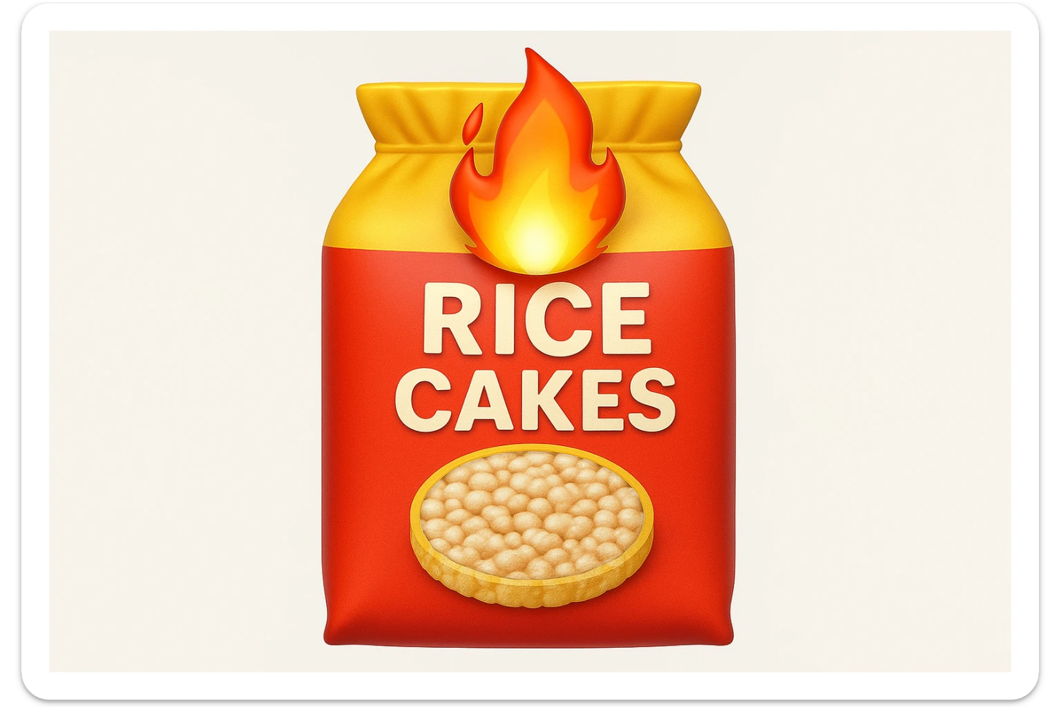 emoji stile iphone di un pacco di gallette di riso con fiamma 3d sopra sticker