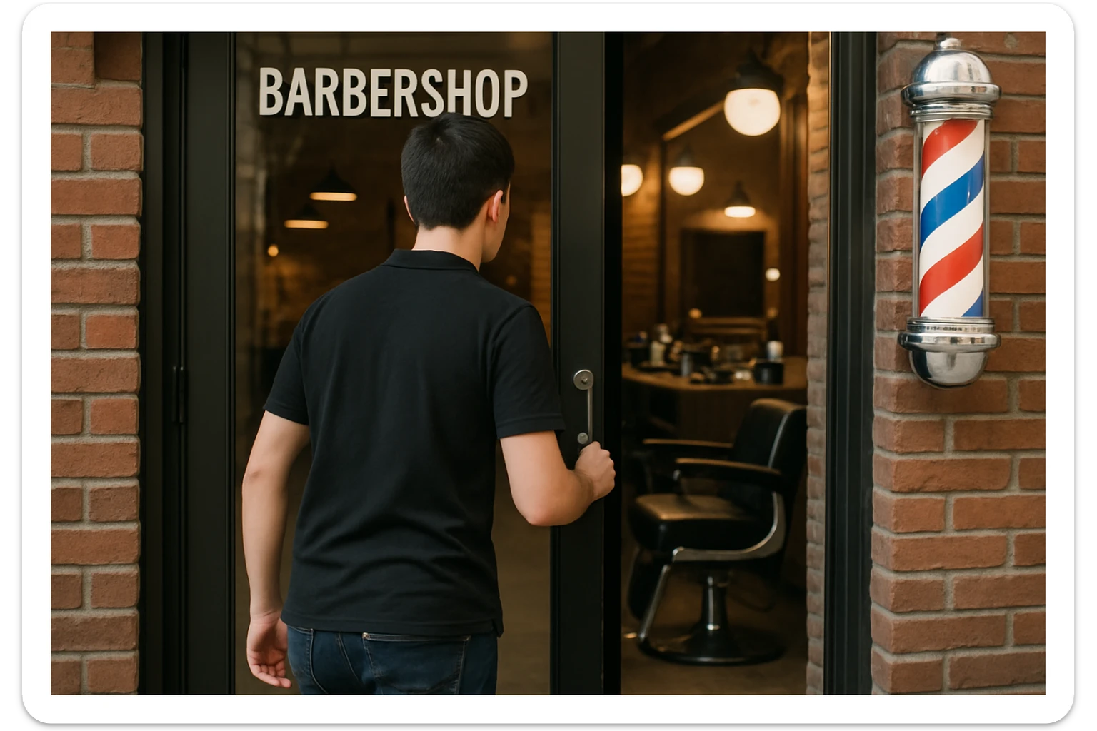 sartaroshxonaga kirib kelyotgan odam rakurs  ichkarigan hali o'smirin yoshda yuzi ko'rinmasin
 sticker