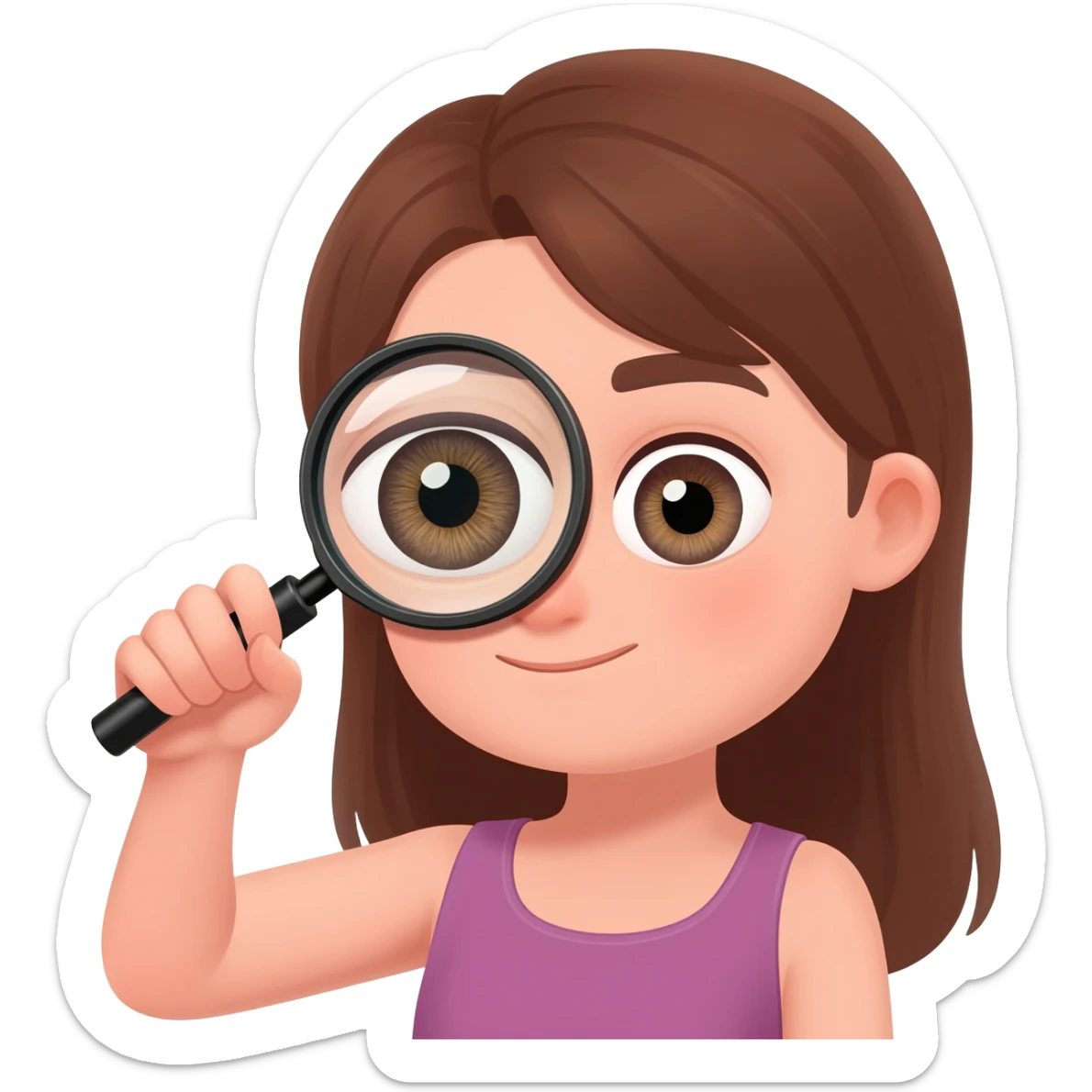 girl investigating eye with magnifyingn glass sticker
