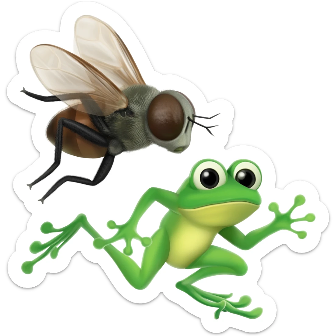 A fly screaming from a frog chasing him. sticker