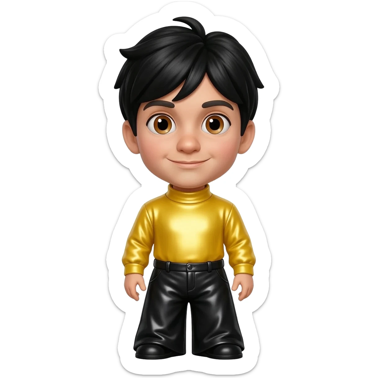 Greg Wiggle from The Wiggles with hazel eyes, black hair, yellow metallic turtleneck shirt, black metallic wide leg pants sticker