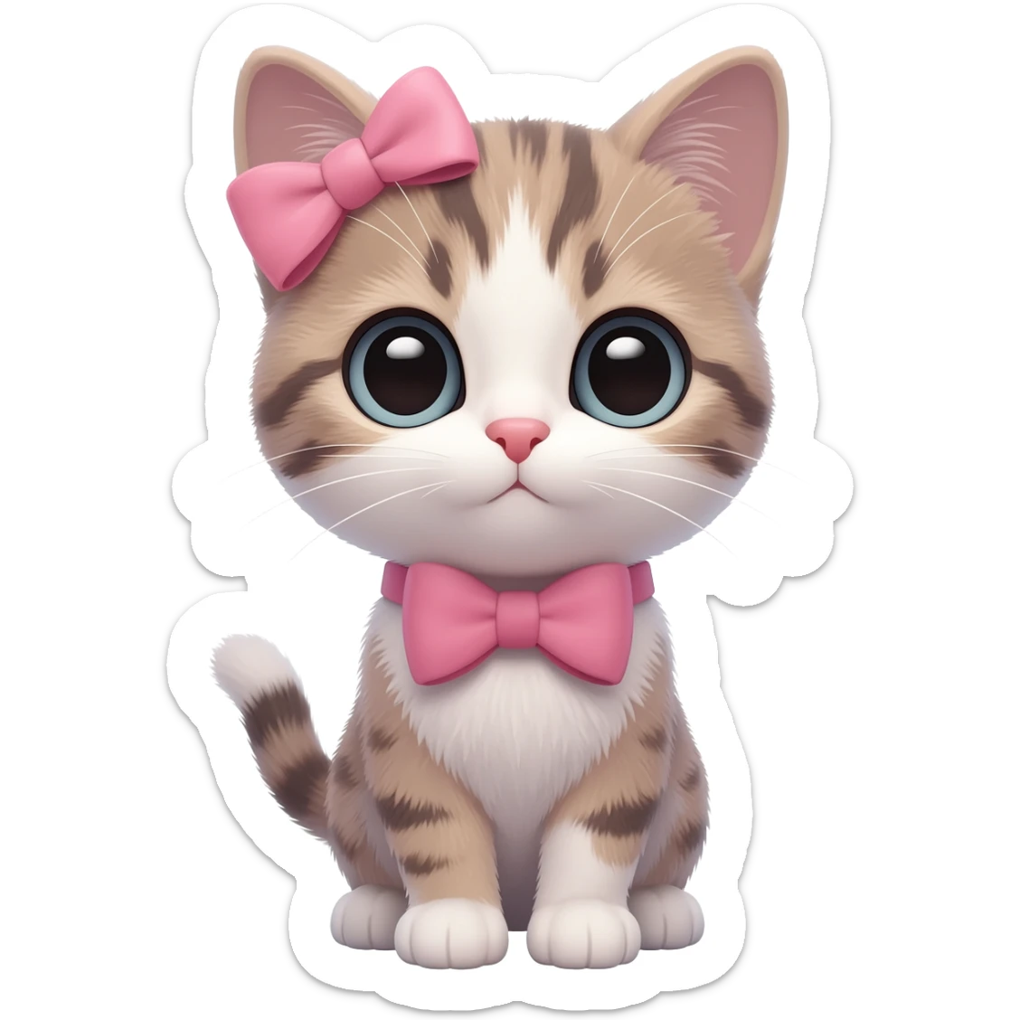 a cute kitten with a pink bow sticker