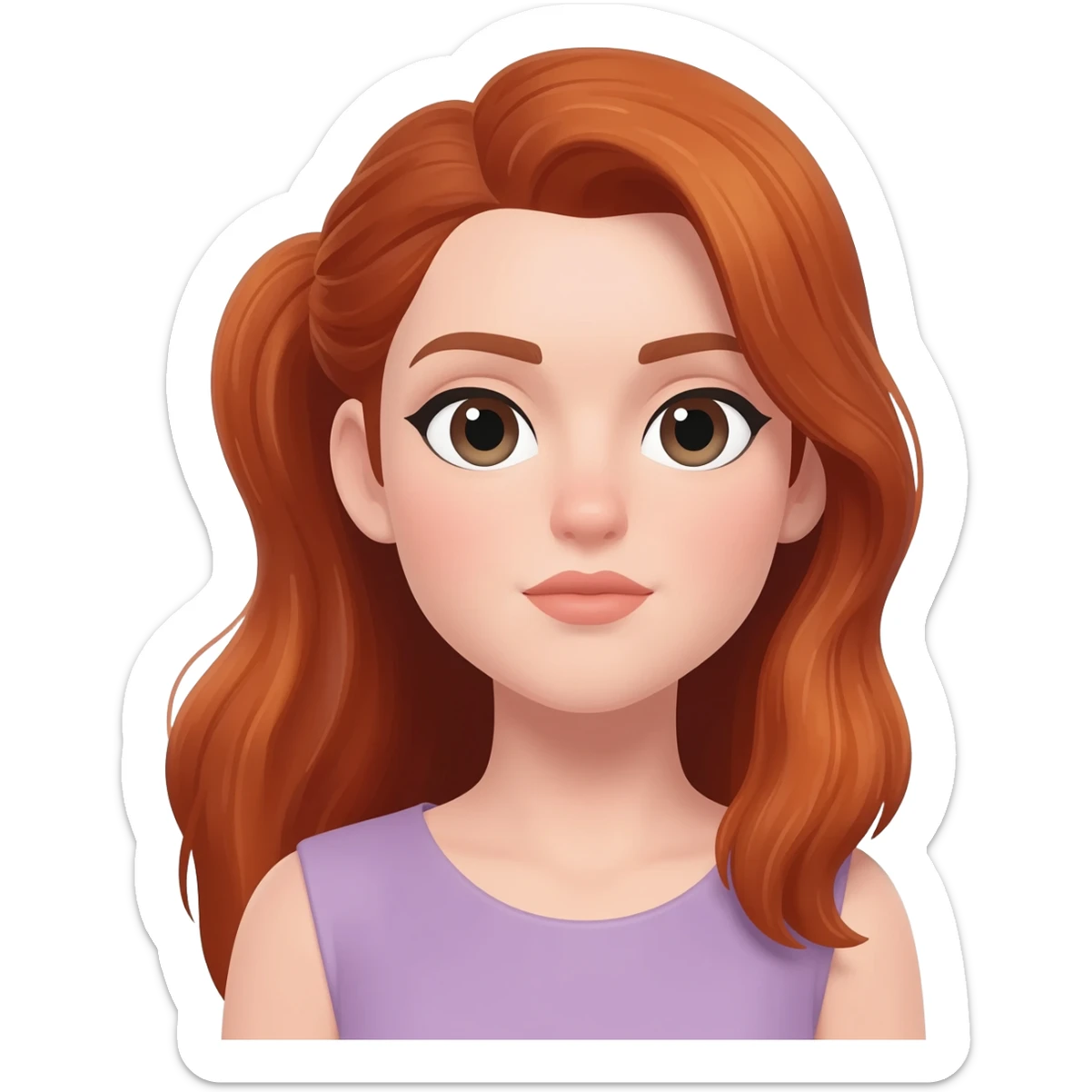 woman with half-up half-down hairstyle. auburn hair colour. Has pale lavender skin. sticker