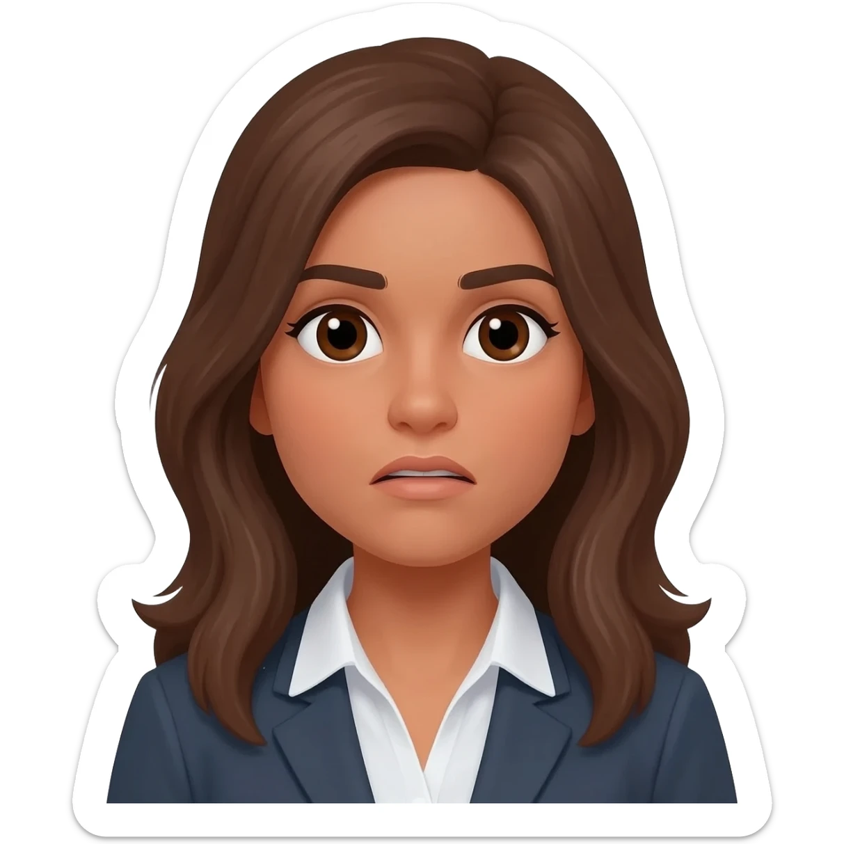 24 YEARS OLD questioning face, LONG BROWN HAIR, TAN SKIN, DARK BROWN EYES, TEACHER sticker