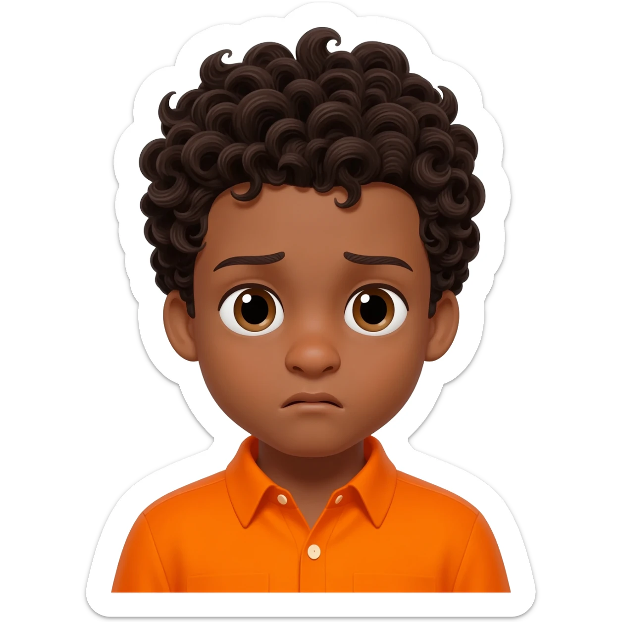 black boy curly hair orange shirt nauseous feeling sick sticker