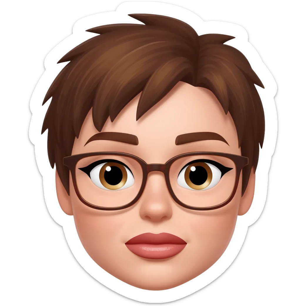 Female very very short brown hair few spikes glasses full lips sticker