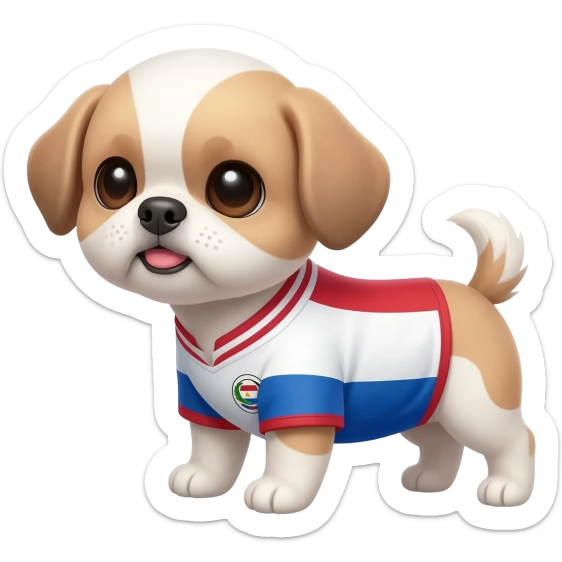 white and light brown shih zhu wearing a Paraguay soccer jersey v neck 2026 work cup sticker