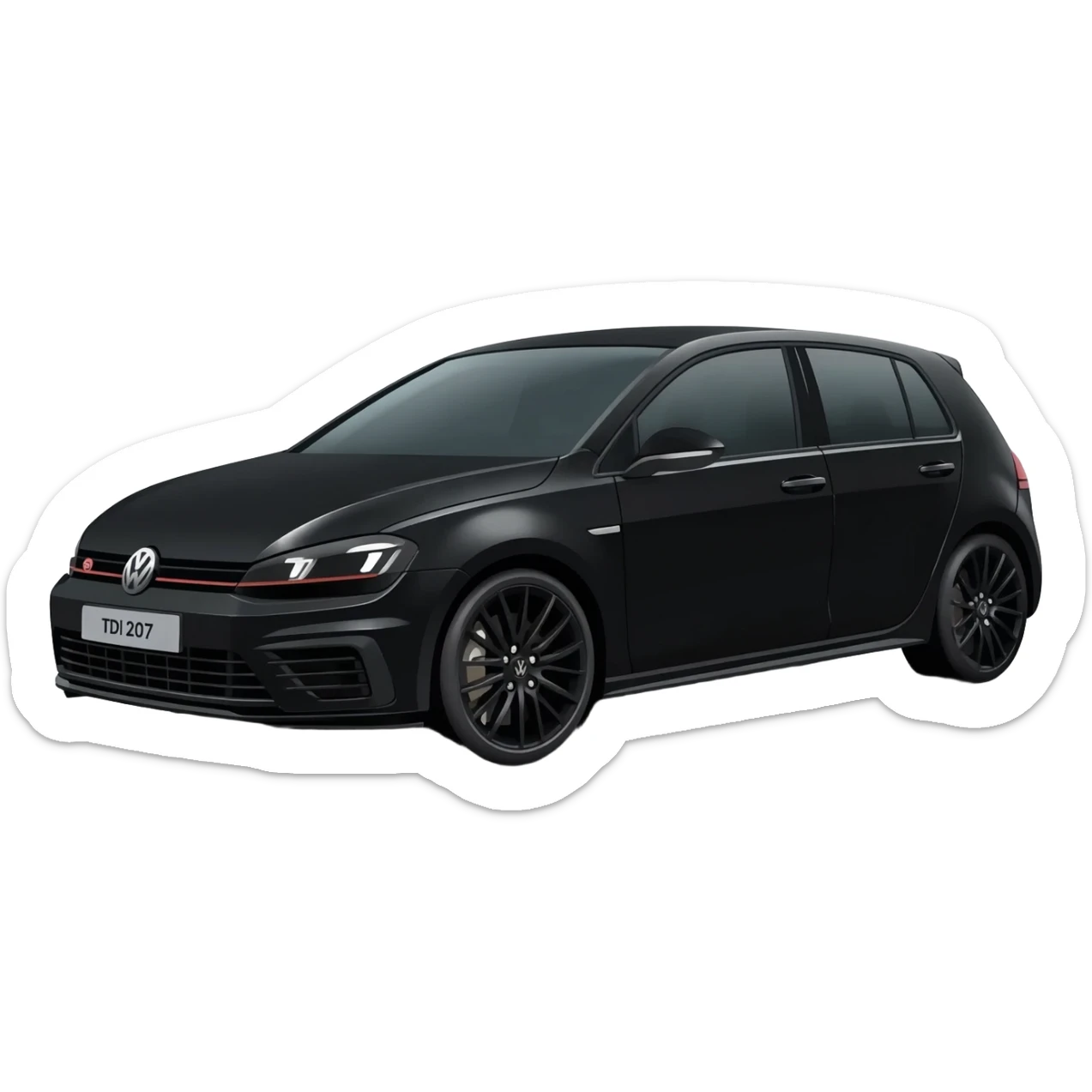 a picture of a full black VW Golf GT Edition TDI MK7 2016 with black rims and tinted windows on an angle sticker