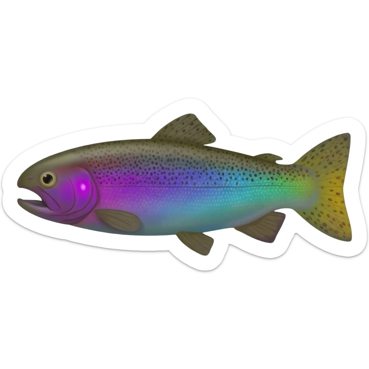 realistic rainbow trout fish bright saturated purple blue green yellow white with scales and black speckles sticker