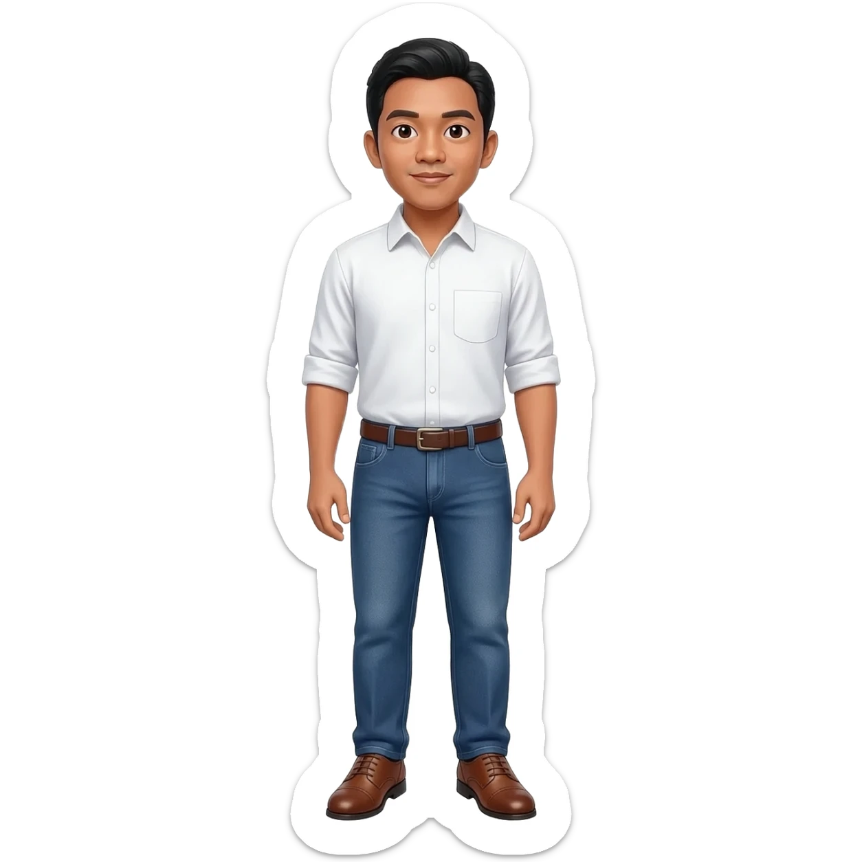 Filipino man white shirt and denim blue pants and brown shoes  sticker