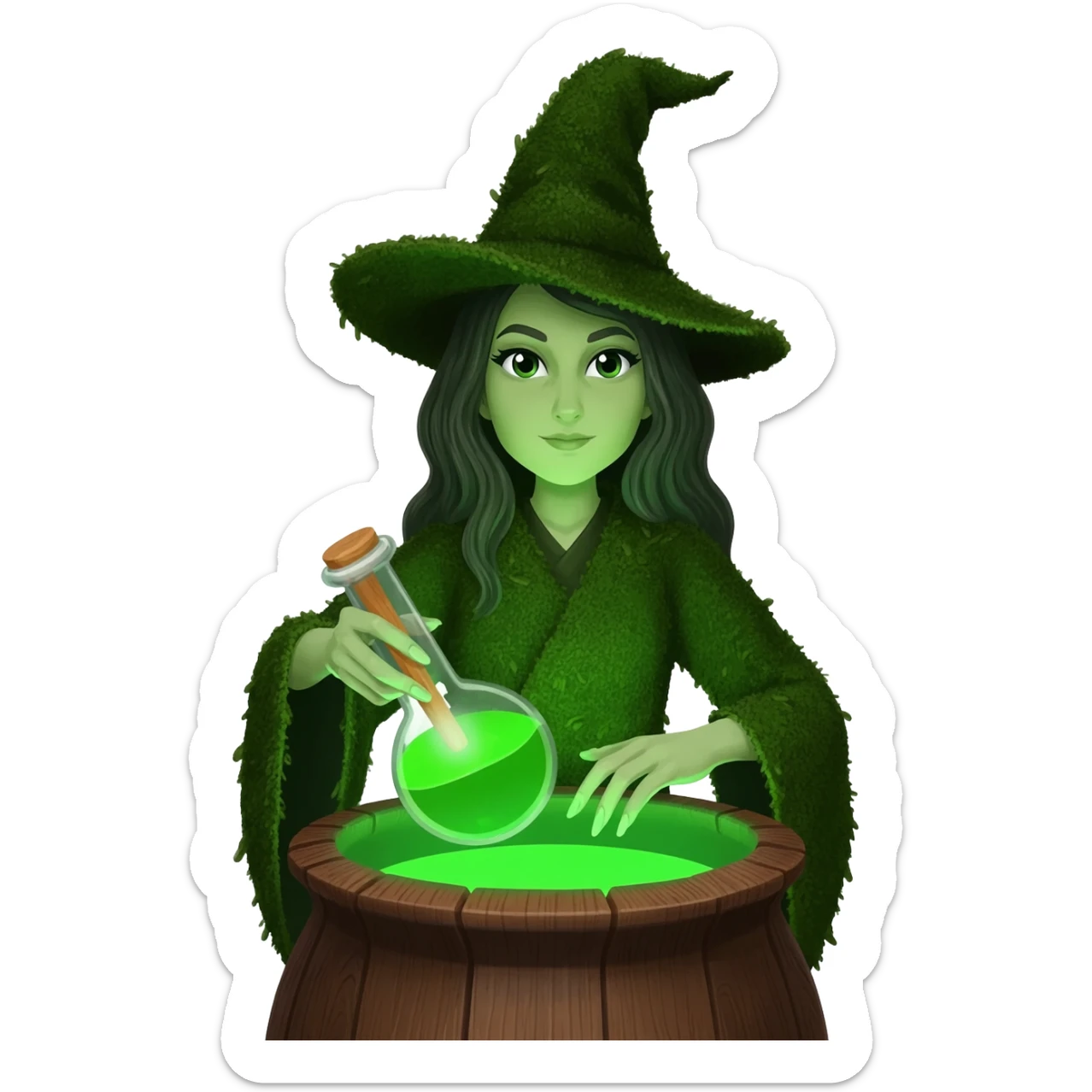 green witch cooking potion sticker