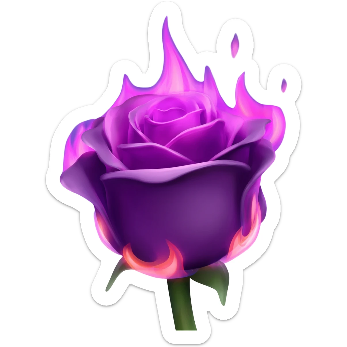 Create a rose that is flaming with purple fire sticker