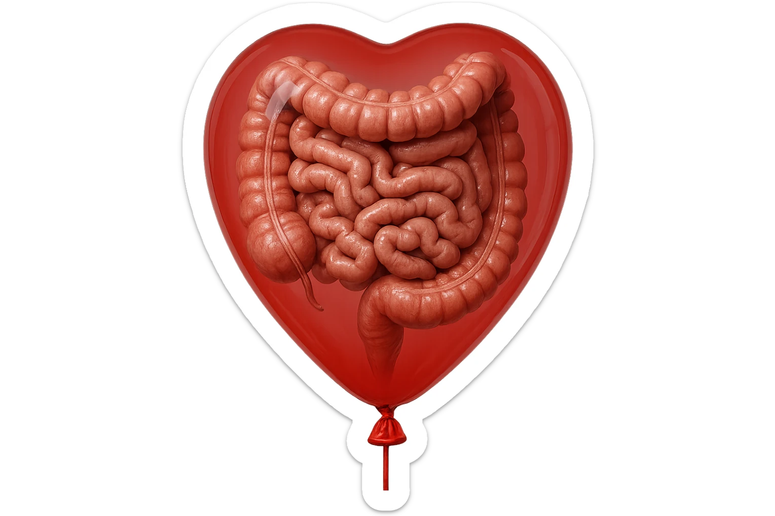 intestino umano anatomico chiuso in un palloncino rosso, iperrealistico 4k sticker