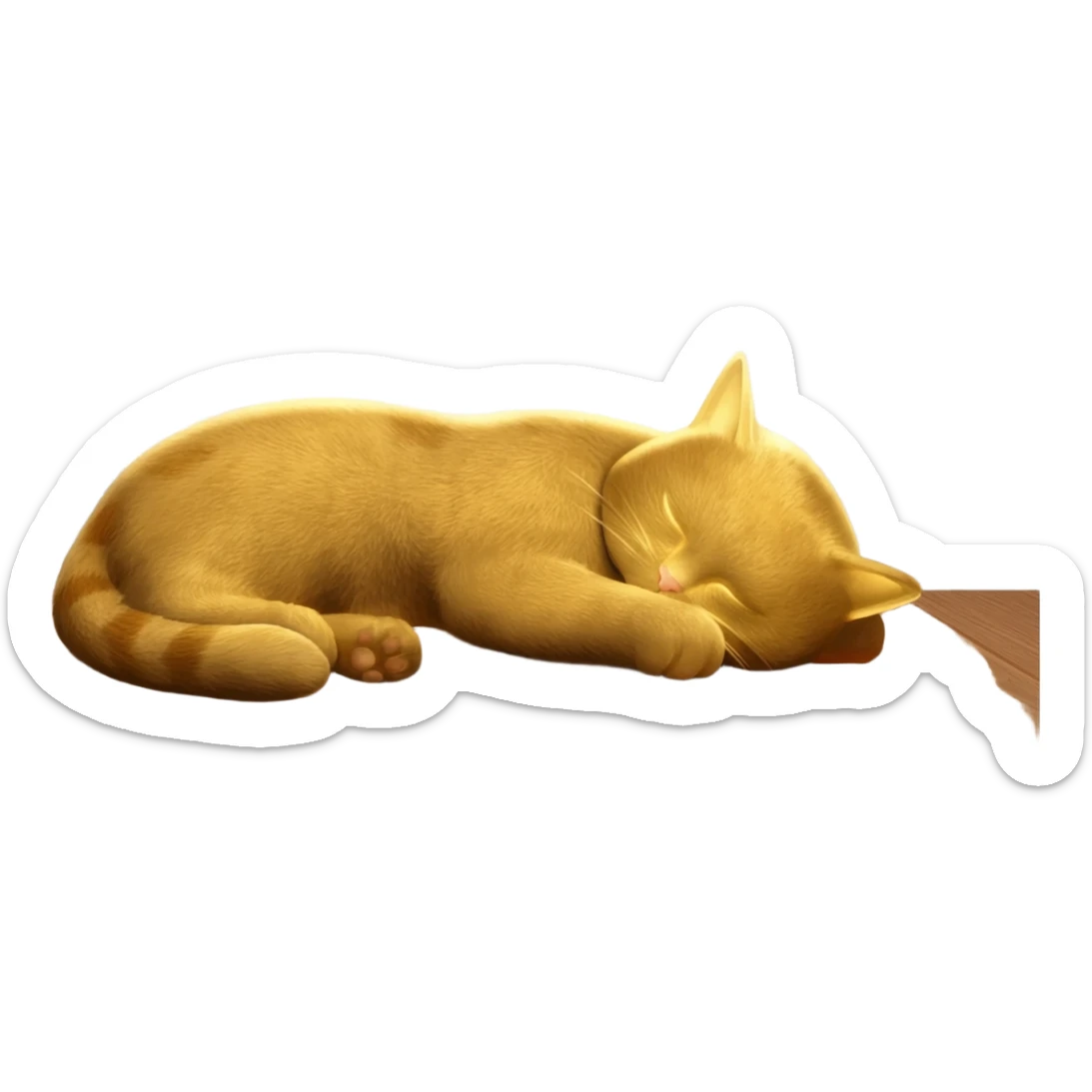 iPad icon bronze metallic with cute gold fluffy kitty sleeping above regular wood floor with white walls sticker