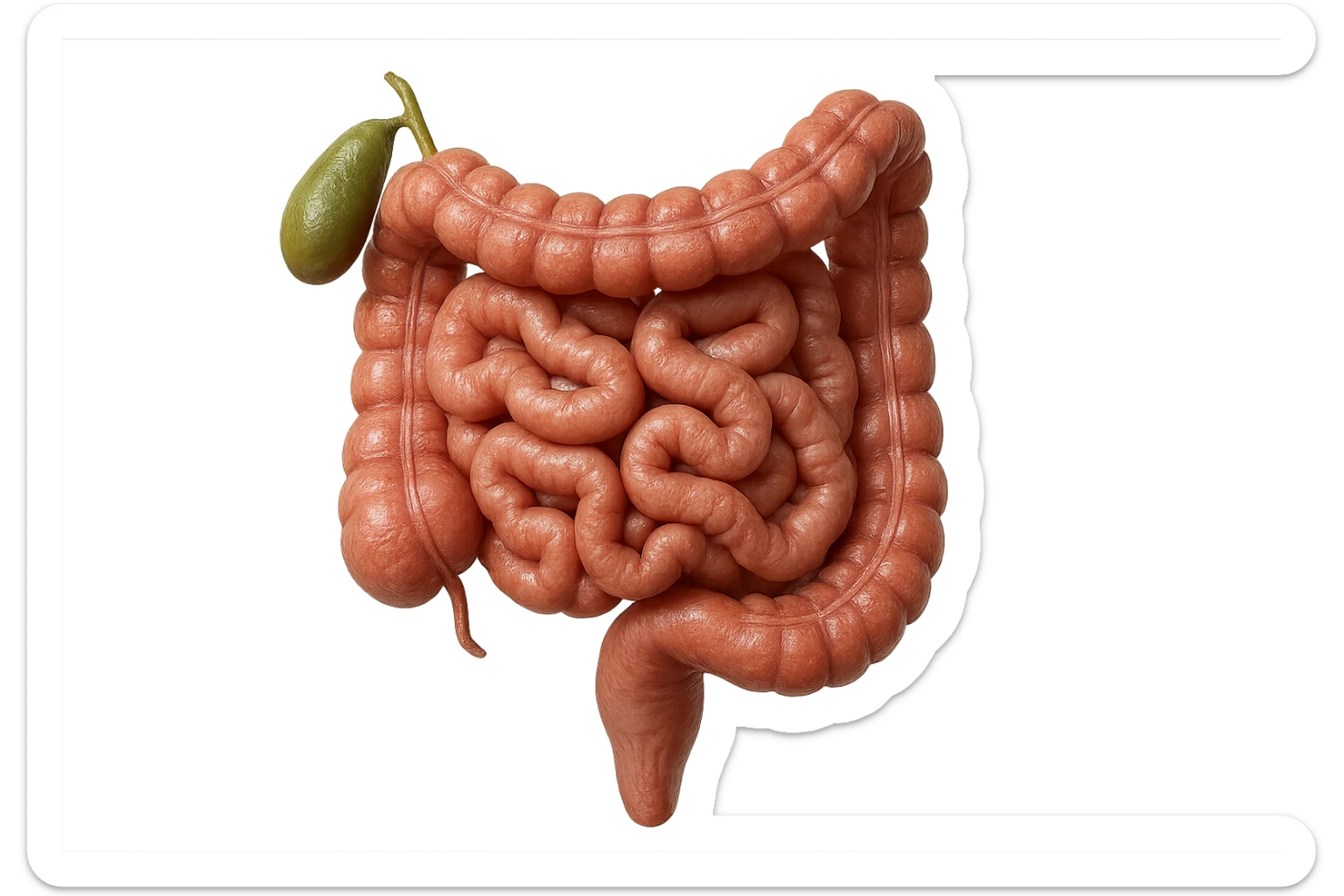 CISTIFELLEA E INTESTINO SONO COLLEGATI NEL DOLORE, SENZA SCRITTE E L'INTESTINO FALLO PERFETTO E REALISTICO, NON DISEGNATO iperrealistico 4k sticker