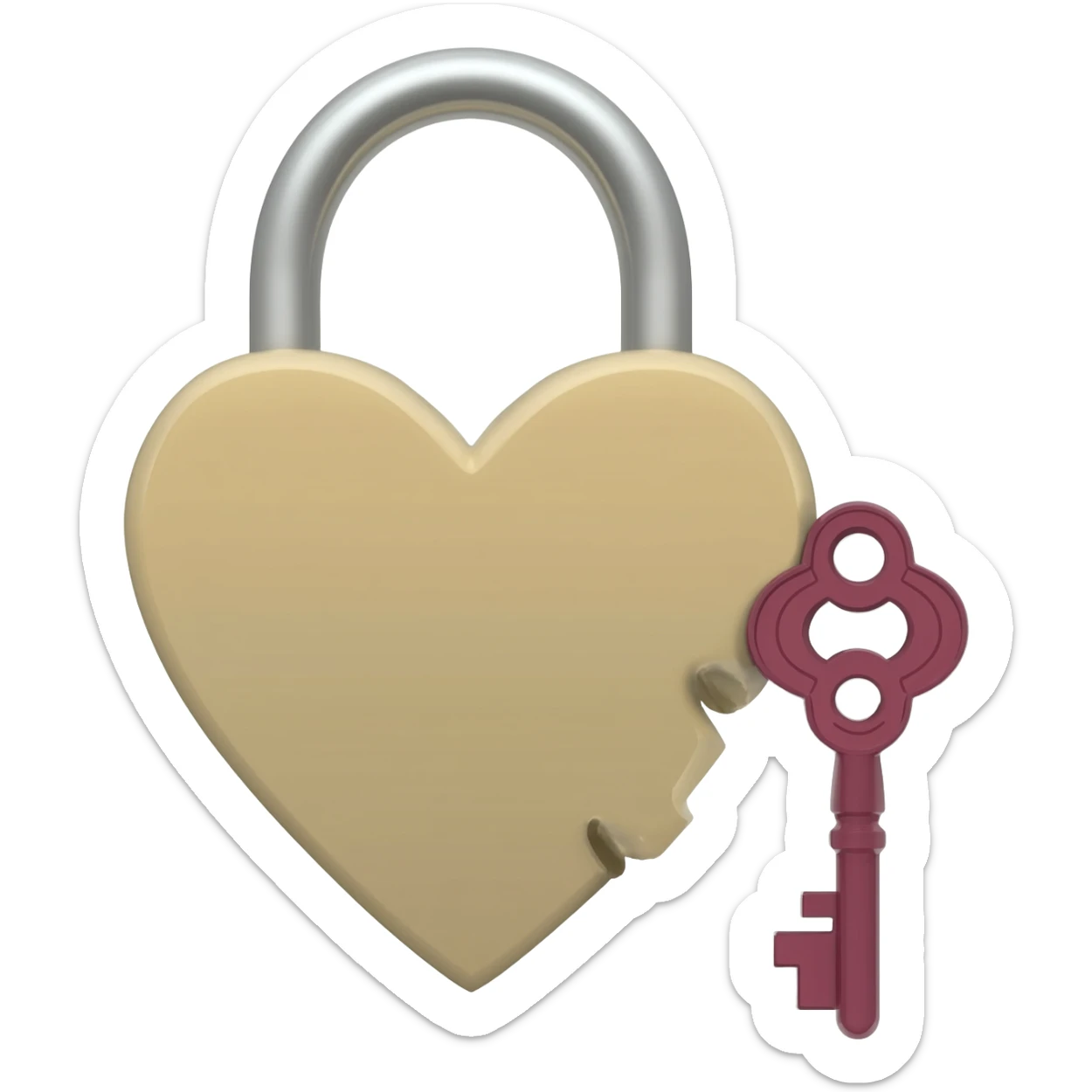beige heart-shaped lock with key burgundy sticker
