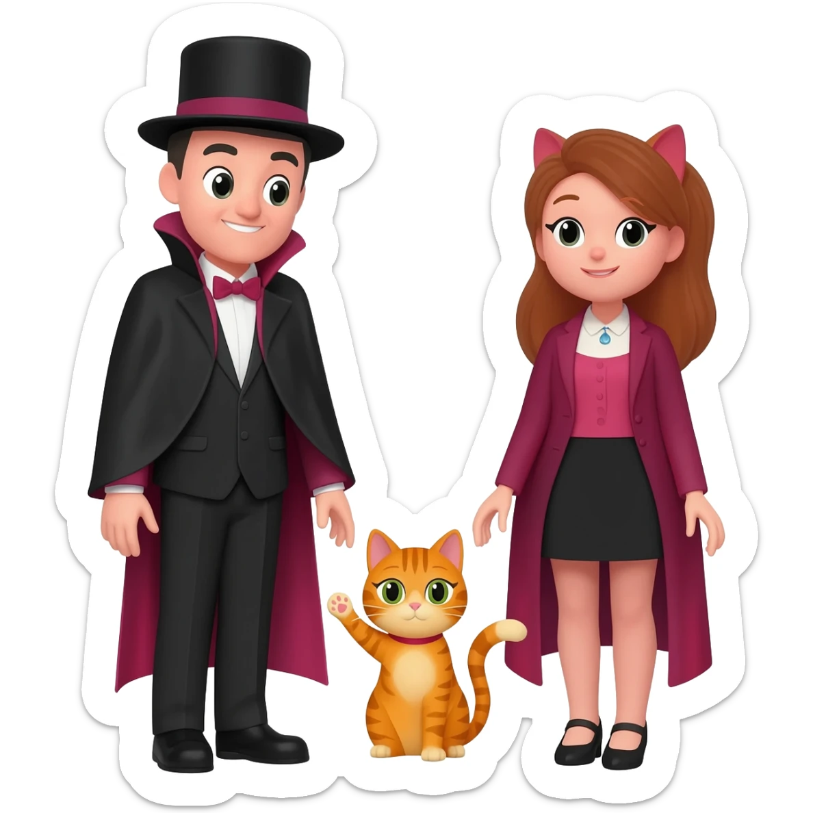 magician couple and their pet cat sticker
