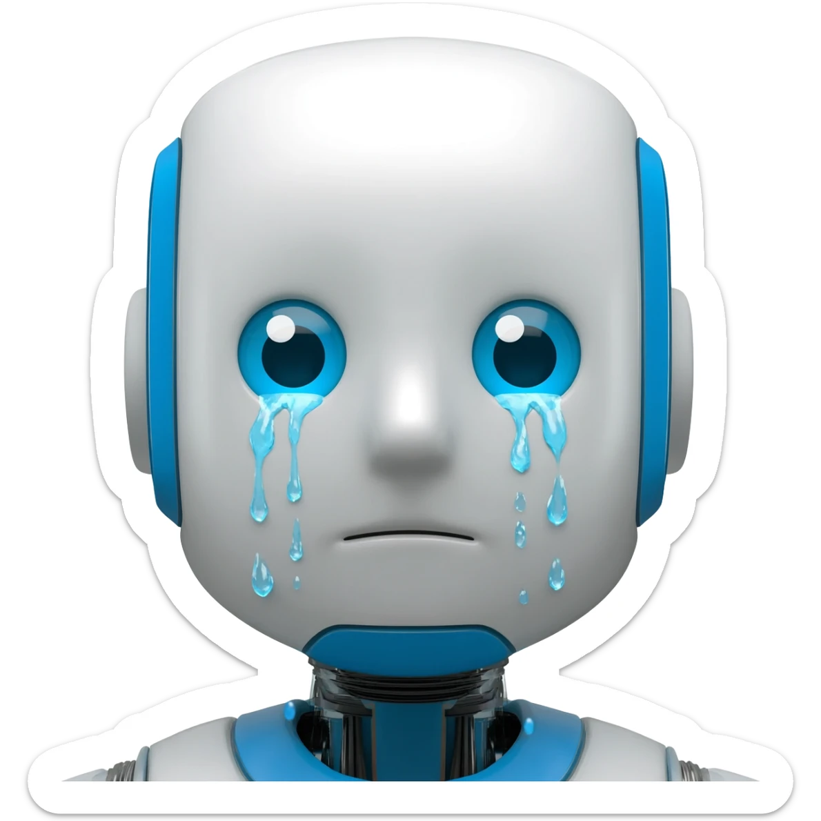 robot crying with streams of water coming out of his eyes sticker