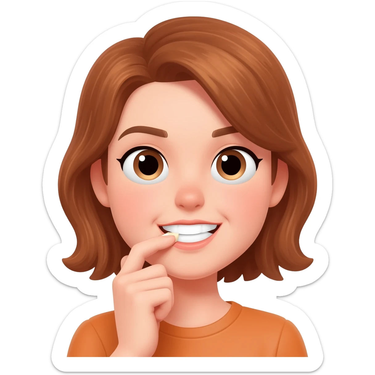 A girl emoji biting their nail while smirking/flirting sticker