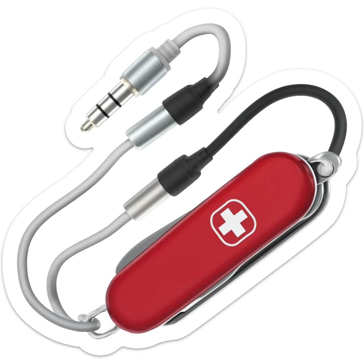 combine a swiss army knife with cables and connectores for audio visual sticker