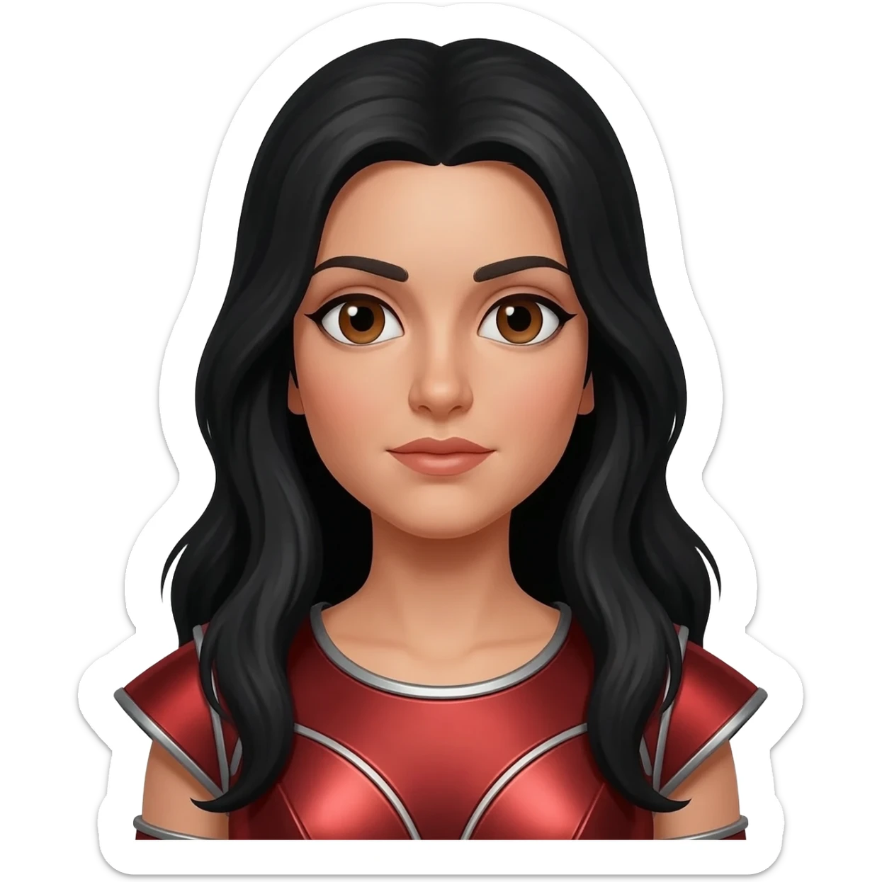 Vesta from Roman Mythology with brown eyes, long black hair, red metallic tunic sticker
