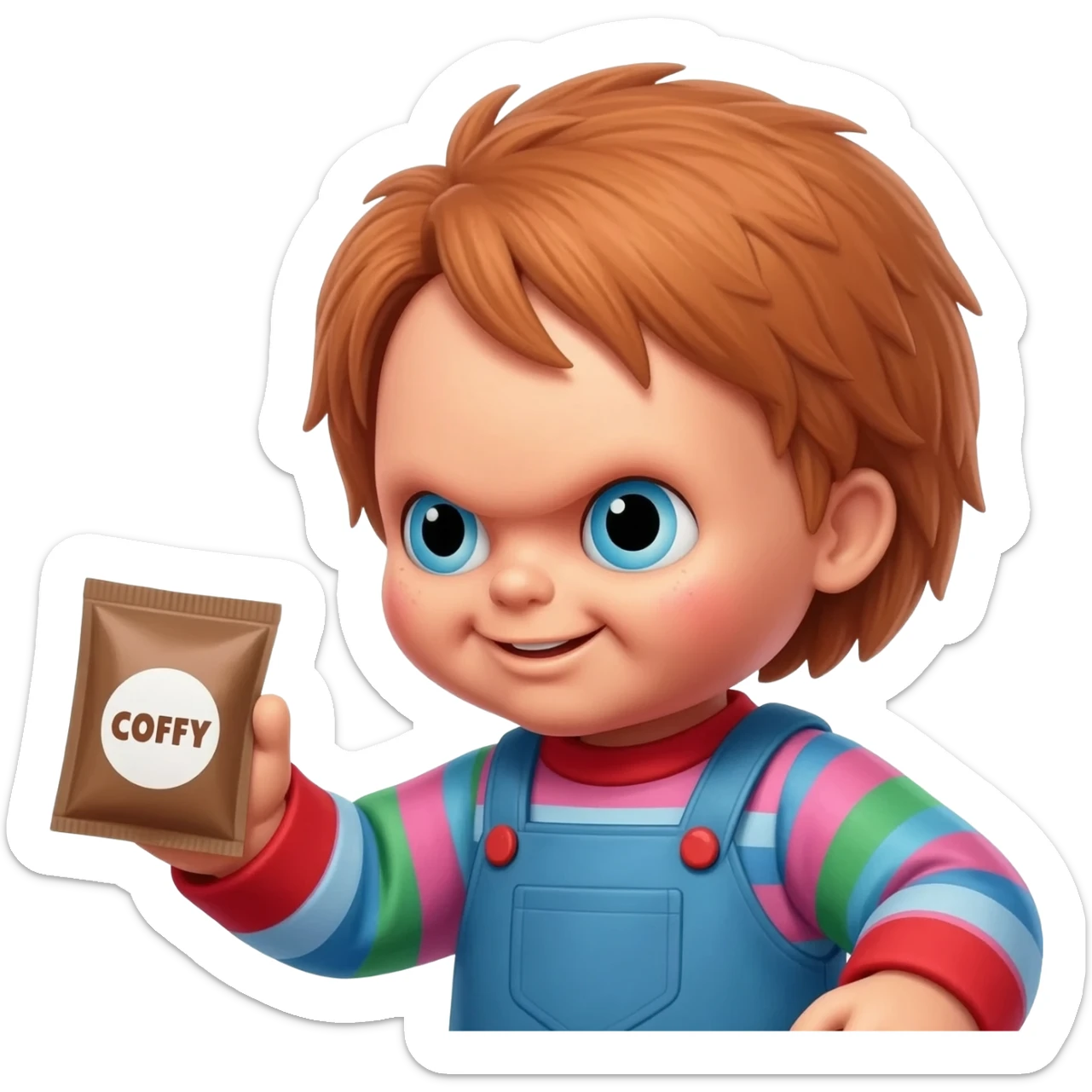 Chucky Doll packet of coffee sticker