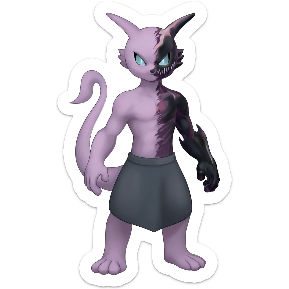 Pastel dull greyish anthropomorphic furry Mewtwo-Beerus-Venom-Espurr-Minccino-hybrid-fusion-animal-ET-species-creature  sticker