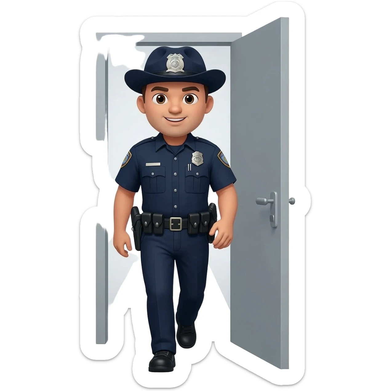 cop walking through grey door sticker