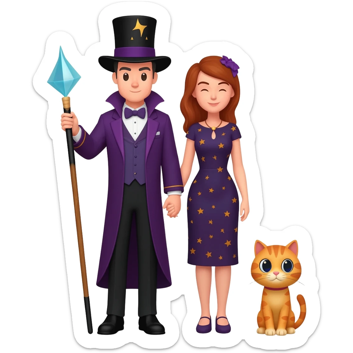 magician couple and their pet cat sticker
