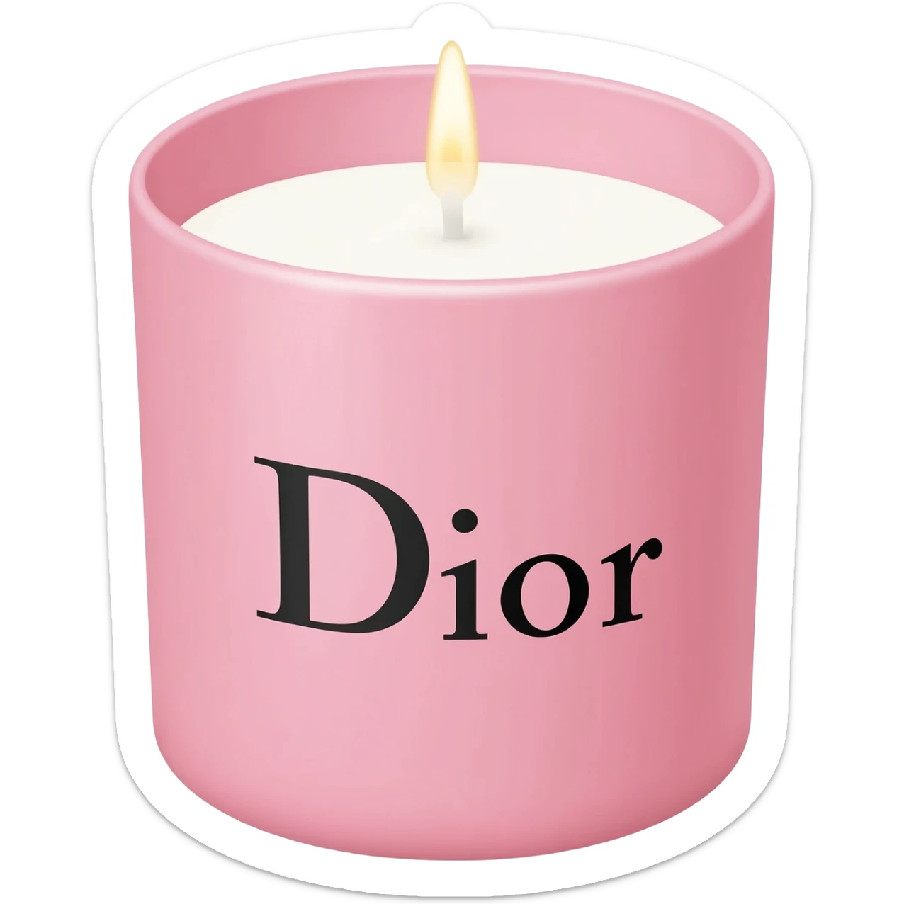 Pink Dior candle with black lettering sticker