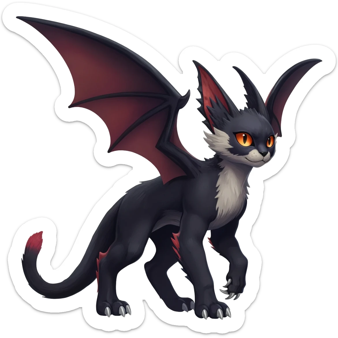 dark dull pointy edgy Noivern-Noibat-Purloin-Torracat-Lykoi-Caracal-bat-cat-Fakemon-fusion-hybrid-creature with bat-wings on head as ears sticker