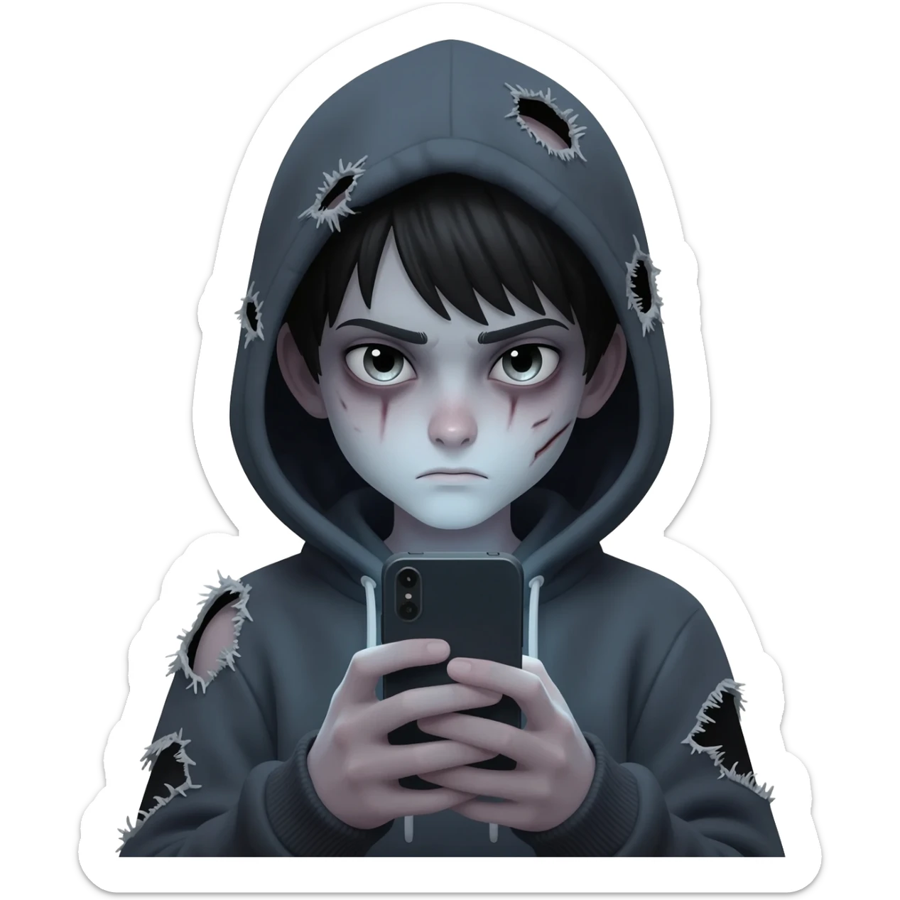 scary boy using him phone sticker